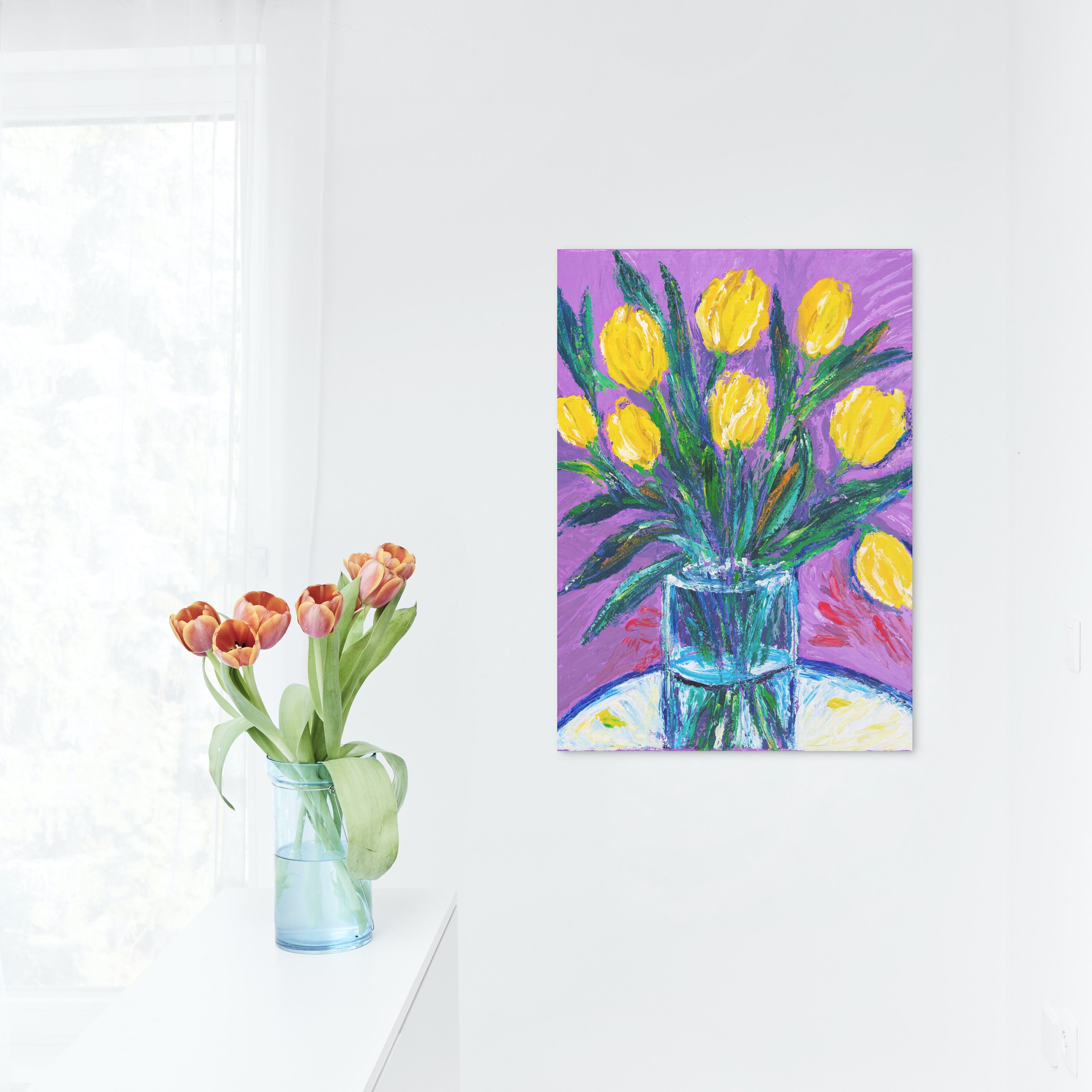 Vibrant Yellow Tulips Painting – Floral Wall Art Print | Sunshine Bloom Acrylic Artwork